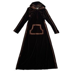 Vintage 90s Y2K Jessica Maxi Dress Stretch Velvet Hooded Half Zip Dress Small